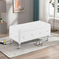 House of Hampton Elegant And Luxurious Upholstered Bench With Crystal Buckle Buttons Tufted Decoration And Flip Top, For