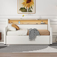 Orren Ellis Twin Size Upholstered Lift Up Storage Daybed With Charging Station And LED Lights
