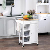 KITCHEN STORAGE TROLLEY CART UNIT WITH WOOD TOP 3 SHELVES CUPBOARD DRAWER RAIL 4 WHEELS HANDLES MOVING SHELF HANDY SPACE
