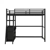 Harriet Bee Twin Size Metal&Wood Loft Bed With Desk And Shelves, Two Built-In Drawers, Black