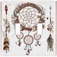 WorldAcc Indian Native Tree Branch Dream Catcher Feather Arrows White 2-Gang Toggle Light Switch Wall Plate