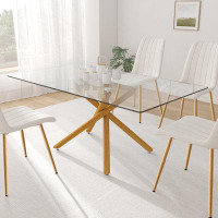 Wrought Studio Hedie 71" Rectangular Glass Dining Table with Metal Legs