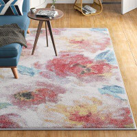 Red Barrel Studio Niagra Floral Shag Red/Green/White Area Rug