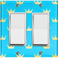 WorldAcc Metal Light Switch Plate Outlet Cover (Yellow Crown Light Blue  - Double Rocker)