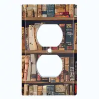 WorldAcc Metal Light Switch Plate Outlet Cover (Bookshelf Library Collection Lover - Single Duplex)