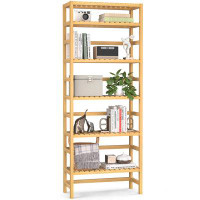Red Barrel Studio Bookshelf  6-Tier Bamboo Adjustable 63.8” Tall Bookcase Book Shelf Organizer Free Standing Storage She