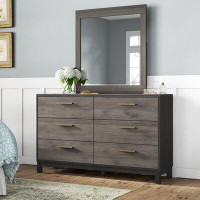 Gracie Oaks Mandy 6 Drawer Double Dresser with Mirror