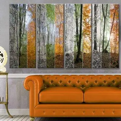 Made in Canada - Design Art 'Wood Panorama Changing Seasons' Multi-Piece Image on Canvas