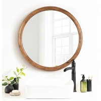 Joss & Main Wooden Round Bathroom Wall Mirror