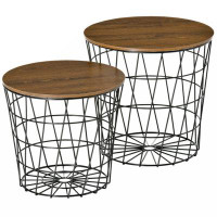 17 Stories End Tables Set Of 2, Nesting Tables With Storage, Round Accent Side Tables With Removable Top For Living Room