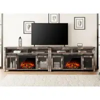 Wildon Home® Set Of 2 Fireplace TV Stand For 100 Inch TV, Rustic White Modern Farmhouse TV Console Table With 23" Electr