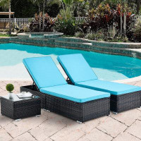 Latitude Run® Sets Of 3 Outdoor Patio Chaise Lounge Chair, Pool Recliners With Adjustable Backrest And Removable Cushion