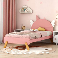Zoomie Kids Wooden Cute Bed With Unicorn Shape Headboard