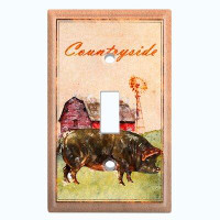 WorldAcc Metal Light Switch Plate Outlet Cover (Animal Farm Country Side Pig For Kitchen - Single Toggle)