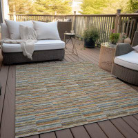 Bungalow Rose Leis Striped Machine Woven Polyester Indoor / Outdoor Area Rug in Blue/Brown/Orange
