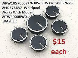 WPW10576637 / W10576637  / WPW10576635 Whirlpool Control Knob Black  Works With Model WTW4900BW0 WASHER Toronto (GTA) Preview
