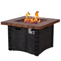 Red Barrel Studio Lois-50,000 BTU Woodgrain Faux Outdoor Gas Fire Table