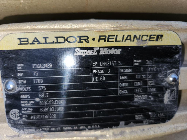 Baldor 75 HP Electric Motor - 3 PH- 575V - 1780 RPM -  EM316T-5 in Other Business & Industrial - Image 2
