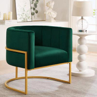 Mercer41 Upholstered Velvet Accent Chair With Golden Metal Stand,Mid-Century Living Room Leisure Chair With Curve Backre