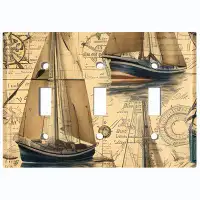 WorldAcc Metal Light Switch Plate Outlet Cover (Rustic Sail Boat Nautical Map - Triple Toggle)