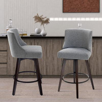 Wildon Home® Azbane 26 In Upholstered Swivel Counter Bar Stools with Back&Wood Legs