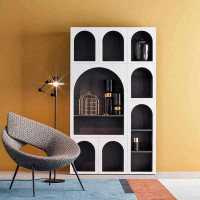 POWER HUT Nordic Light Luxury Modern White Arch Bookcase American Simple Modern Study Living Room Display Case Bookcase
