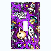 WorldAcc Metal Light Switch Plate Outlet Cover (Rocket Ship Space Planet Astronaut Pink  - Single Toggle)