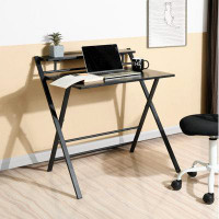Inbox Zero 32.1'' 2 Tier Folding Computer Desk Fold-able Writing Table for Home Office Study, with Metal Frames