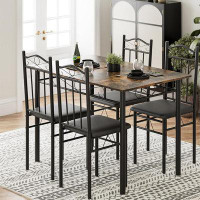 Red Barrel Studio Kitchen Dining Room Table Sets For 4, 5 Piece Metal And Wood Rectangular Breakfast Nook, Dinette With