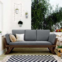 Millwood Pines Outdoor Adjustable Patio Wooden Daybed Sofa Chaise Lounge with Cushions