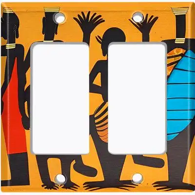 WorldAcc Metal Light Switch Plate Outlet Cover (Native African Culture Safari Orange - Double Rocker)