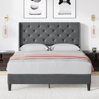 Gracie Oaks Maddux Tufted Upholstered Low Profile Platform Bed with Mattress