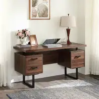 17 Stories 1 Set Computer Desk with Drawers Spacious Table Top MDF Laptop Printer Table for Home