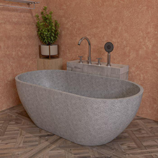 59x29 Inch Solid Concrete Oval Freestanding Bathtub w Center Drain - ALFI brand ABCO59TUB (18 In Deep w NO Overflow) ATC in Plumbing, Sinks, Toilets & Showers