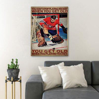 Trinx «Hockey Player Man - You Don't Stop Play Hockey», toile tendue avec châssis - Illustration de sport, décor de salo