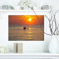 East Urban Home Sea & Shore Nautical 'Boat in Sunset View' Photographic Print on Wrapped Canvas