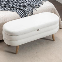 George Oliver Velvet Fabric Storage Bench Bedroom Bench With Wood Legs
