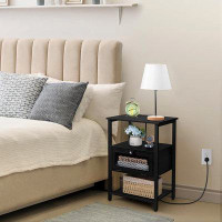 17 Stories 17 Storeys Black Night Stand With Charging Station Small End Table With Drawer Narrow Side Table With Storage