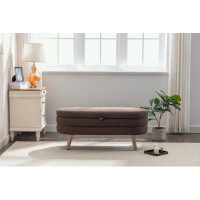 Ivy Bronx Boucle Fabric Storage Bench With Wood Legs