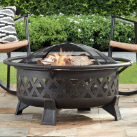 Red Barrel Studio 35" Round Lattice Wood Burning Fire Pit with Cover, Antique Bronze