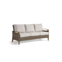 Three Posts Courson 74" Wide Outdoor Teak Patio Sofa with Cushions