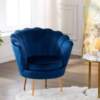 Mercer41 Mid Century Modern Upholstered Accent Chair,Retro Leisure Velvet Single Sofa With Golden Metal Legs For Living