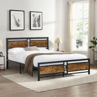 17 Stories Metal Platform Bed Frame with Wood Headboard and Footboard