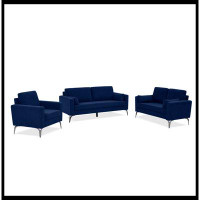 Mercer41 3 Piece Living Room Sofa Set, Including Sofa, Loveseat And Sofa Chair With 2 Pillows