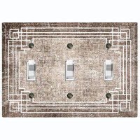 WorldAcc Metal Light Switch Plate Outlet Cover (Geometric Abstract Frame Gray - Triple Toggle)