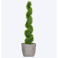 Primrue Artificial sprial topiary in fiberstone planter|65" fake spiral topiary|Primrue