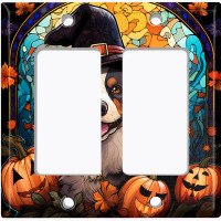 WorldAcc Metal Light Switch Plate Outlet Cover (Halloween Cute Dog Witch Hat - Double Rocker)
