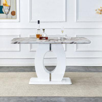 Ivy Bronx Modern Minimalist White Marble Patterned Dining Table, Bar Table. A Rectangular Office Desk. Game Table. Table