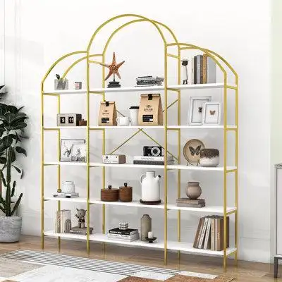 Mercer41 5-Tiers Bookcase with Round Top for Home Office