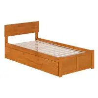 AFI Furnishings Orlando Queen Solid Wood Platform Bed with Footboard & Twin XL Trundle in Light Toffee